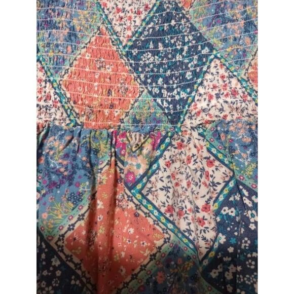 Justice Dress Girls 8 Blue Orange Floral Patch Work - Picture 5 of 7